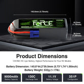 2-Pack Ovonic Force 3S 9000mAh 130C 11.1V LiPo Battery w/EC5 Plug for 1/8 RC Monster Truck, Truggy & Long Runtime Bashers